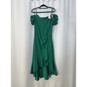 Xscape Off-The-Shoulder Scuba Crepe Midi Green Dress w/Ruffle Sleeves NWT - 18W